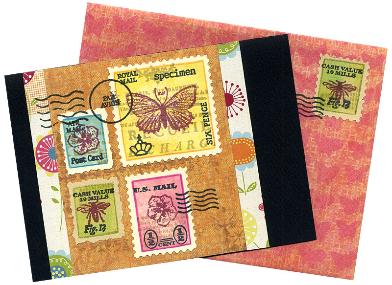 Card and envelope decorated with spring faux postage