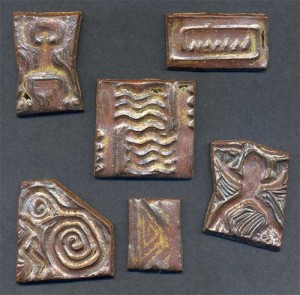 Ceramic Tiles Impressed with Hand-Carved Rubber Stamps