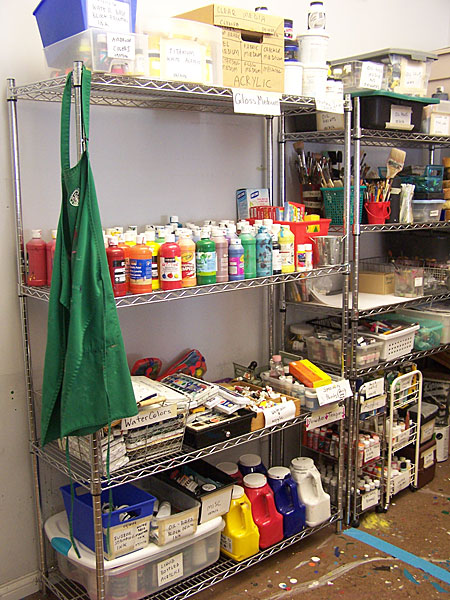 Supplies in the paint room after I organized them