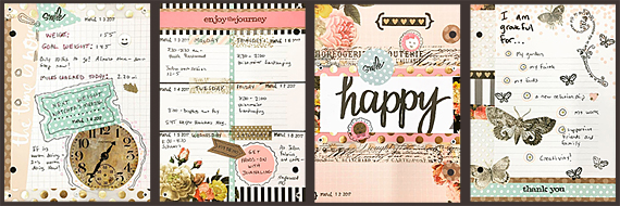 The samples I created using paper, stickers and a rubber stamp by Heidi Swapp, accented with other products sold at JoAnn.