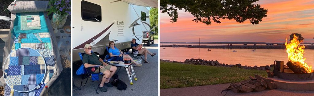 Sewing and relaxing by the water