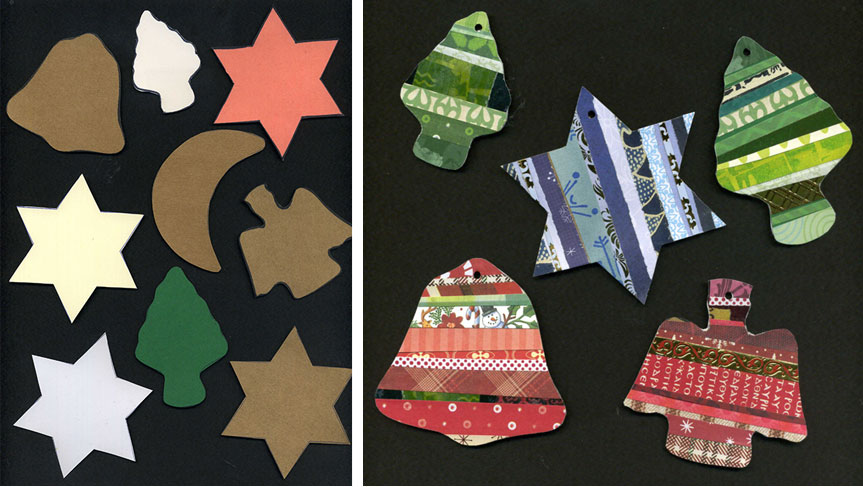Cut out the traced shapes and cover with strips of scrap paper.