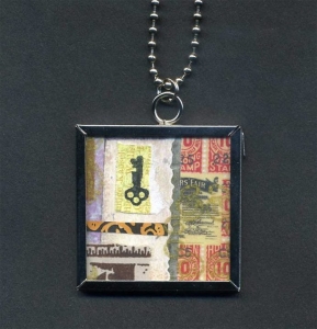 Key collage necklace with 1.5 x 1.5 pendant.
